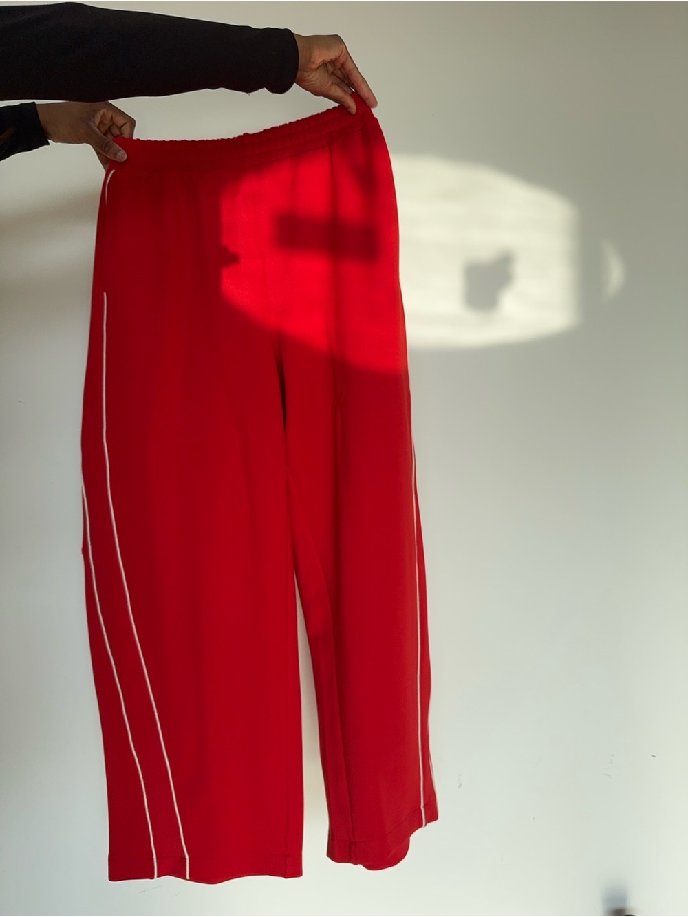 H&M Red Wide-Leg Track Pants with White Side Stripes